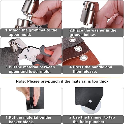 Heavy Duty Grommet Tool Kit, 500 pcs 3/8 Inch 10mm Grommets, Grommet Kit, Eyelet Tool, Press for Tarp, Fabric, Banner, Canvas, Leather, Tents, Vinyl, Punching Machine - Poueer