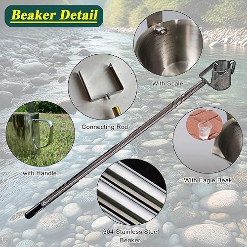 Water Sampling Dipper Long Handle Telescopic, Stainless Steel Water Sample Collection Pole with Graduated Cup, Reservoir/Pond/River Portable Pendulum Beaker Sampler Cup, Extend to 23 20 16 12 8 5 2ft( - Poueer