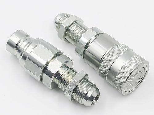 Flat Face Hydraulic Quick Connect Couplers 1/2'' Body 5/8'' JIC(UNF7/8''), Hydraulic Quick Disconnect #10 JIC Bulkhead Skid Steer Mount ISO16028 - Poueer