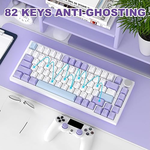 ATTACK SHARK X820ULTRA Wireless Gaming Mechanical Keyboard with TFT Smart Display&Knob,Side Printed PBT,Gasket Mounted 75% TKL Keyboard,BT5.0/2.4GHz/USB-C,RGB Backlit（White Contour,Shark Switch - Poueer