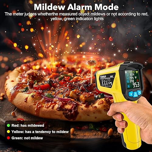 Infrared Thermometer Gun, TEMIRUP Non Contact Digital Laser Temperature Gun with K-Probe for Industrial, Cooking, Griddle,Engine, HVAC, Humidity,Adjustable Emissivity -58°F to 1472°F(-50~800°C) - Poueer