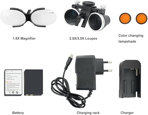 5W Binocular Loupes Glasses Headband Magnifier 2.5X 3.5X Dental Binocular Magnifier LED Head Light Lamp for Magnification Binocular Loupes Dentist Surgical Headlight Lab Equipment (3.5X) - Poueer
