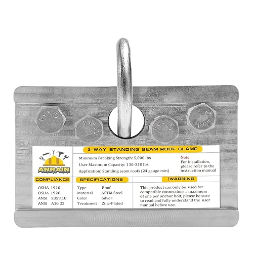 2-Way Standing Seam Roof Anchor Clamp, Non-Penetrating Design Galvanized Steel Roof Anchoring Clips, for Vertical Seam Metal Roof Or Securing Ladders, Breaking Strength 5000lbs - Poueer