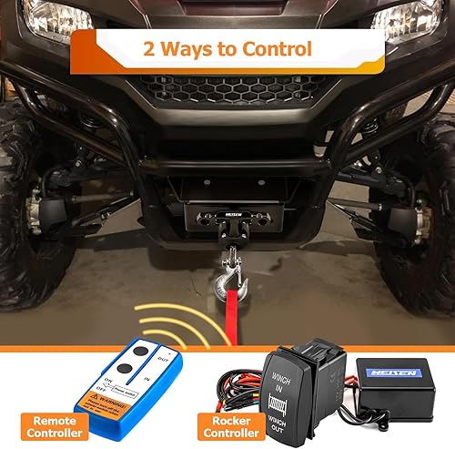 WeiSen 12V Electric 4500lb Winch Kit with Corded Control Rocker Switch and Mount Bracket, Hawse Fairlead and Stopper Compatible with Honda Pioneer 700 4 2014-2024 - Poueer
