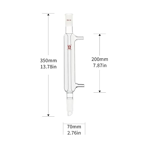 Liebig Condenser, Borosilicate Glass Liebig Condenser with 24/40 Joints, 400mm Jacket Length & 10mm Glass Hose Connection, Lab Glassware - Poueer