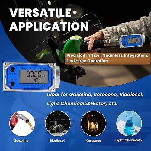 Flow Meter 1 Inch Digital Turbine Fuel Flowmeter Waterproof for Water, Diesel, Gas Oil, Gasoline, Kerosene, Switchable Units: GAL(Gallons), QTS, PTS, L, m³ (1 inch) - Poueer