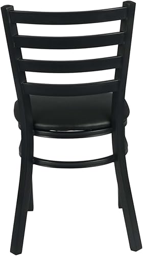 Commercial Restaurant Chair, Black Metal Ladder-Back Chair, Black Vinyl Seat, (Set of 2) (32Q-194) - Poueer