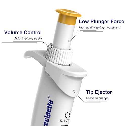 Adjustable Micropipette, Universal Tip Cone ISO 8655 Calibrated Pipette, Pack of 4 Including 0.1-2.0 µL, 2-20 µL, 20 – 200 µL, 100 – 1000 µL - Poueer