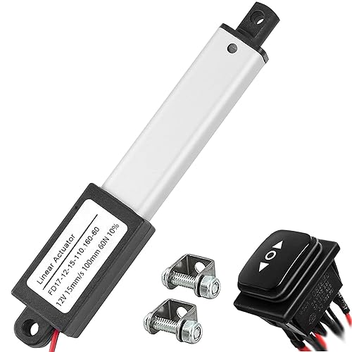 AWINLI Mini Linear Actuator 12V 4 Inch Stroke,60N/13.4Lbs,Speed 15mm/s Mini Waterproof Sports Actuator Small 12V with Mounting Bracket for Cabinets,Window Openers,Robots(100mm） - Poueer