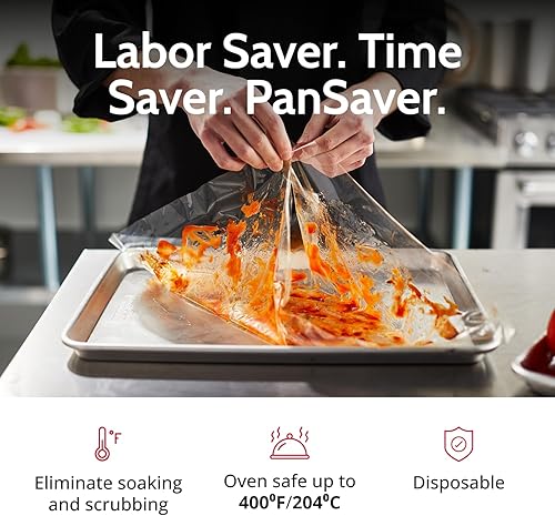 PanSaver Hotel Clear Round Pan Liners for Easy Clean Up - Disposable Buffet Pan Liners, Ovenable up to 400F (9 & 11 Quart Round Pan Liner - 18 x 20 IN) - Poueer