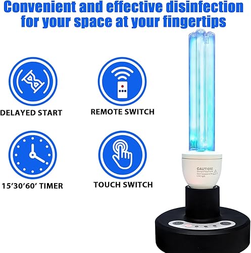 BAIMNOCM 50 Watt UV Light, UVC Germicidal Lamp with E26 Base and Remote Control, Home Disinfection Device UV Light Bulb for Basement/Bedroom/Kitchen, 2x25W Ultraviolet Light Lamp - Poueer