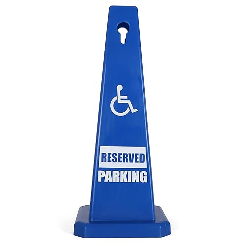 Handicap Parking Cones - 28' Blue Cones with Handicap Parking Signs - Parking Cones - Blue Safety Cones - Construction Cones - Street Cones (4 Pack, Handicap) - Poueer