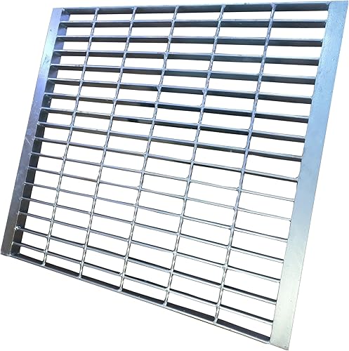 Galvanized Steel Drain Grate with Base, 16x16 Outdoor Drain Cover and Frame, B Class Sewer Grate with Lip, Durable Heavy Duty Channel Grate, Sliver Square Drainage Grate Driveway - Poueer