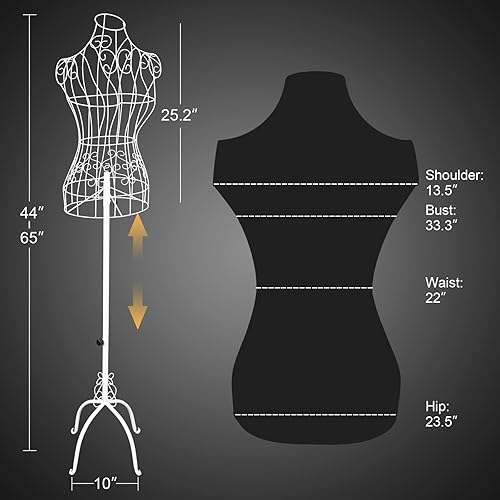 Bonnlo Female Wire Dress Form, Vintage Style Wire Mannequin for Home Decor Display, Small Size Adjustable Height Metal Wire Body (Black) - Poueer