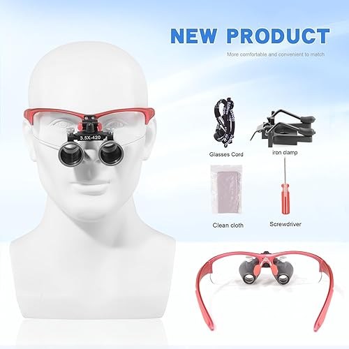 3.5x420 MM Angle Adjustable Binocular Loupes Magnifier Glasses Lab Magnification loupes with Black Cloth Case (Blue) - Poueer