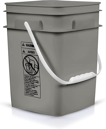 House Naturals 4 Gallon Square Food Grade Gray Bucket Container (Pack of 6 pails, no lids) - Poueer