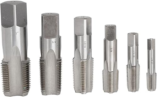 6Pcs Tap and Die Sets, 1 3/4 1/2 3/8 1/4 1/8 High Speed Steel NPT Pipe Tap Pipe Threader Drill Bits - Poueer
