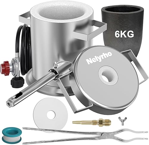 Nelyrho 6KG Propane Metal Smelting Furnace Kit and 1 Piece 7.5KG Graphite Ingot Mold Bundle - Poueer