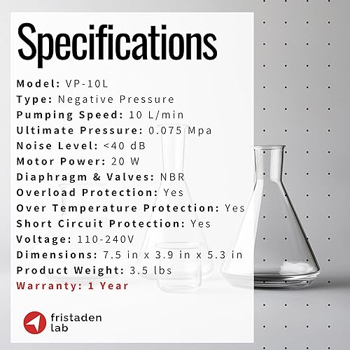 Fristaden Lab Vacuum Pump | Oilless Pump for Filtration | USA Company + 1 YR Warranty - Poueer