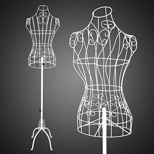 Bonnlo Female Wire Dress Form, Vintage Style Wire Mannequin for Home Decor Display, Small Size Adjustable Height Metal Wire Body (Black) - Poueer