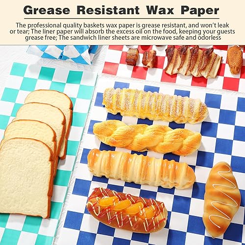 Colarr 1000 Pcs Waxed Paper Sheets Bulk 15 x 15 Inch Large Sandwich Wrapping Papers Checkered Deli Food Basket Liners for Burgers Bread Restaurant Barbecue Picnic(Red) - Poueer