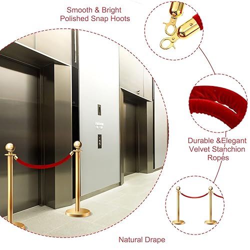 Fumete 6 Pieces Velvet Stanchion Rope Bulk 6.5 Feet Crowd Control Barriers Safety Velvet Rope with Polished Gold Hooks for Graduation Party Openings, Not Include Stanchion Post(Pink) - Poueer