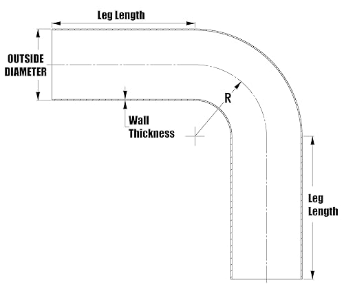 HPS 1' OD, 90 Degree Bend Aluminum Elbow Tubing, 6' Leg Length on Each Side, 3' Clr, 6061 T6 Seamless 16 Gauge, Wall Thickness: 0.065', ALE90-91808, 1' OD, Aluminum - Poueer