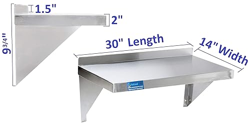 AmGood 14' Width x 30' Length | Stainless Steel Wall Shelf | Square Edge | Metal Shelving | Heavy Duty | Commercial Grade | Wall Mount | NSF Certified - Poueer