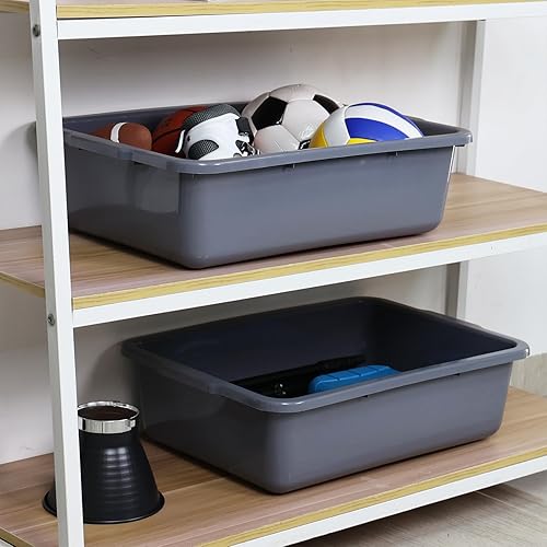 4 Packs 35 L Large Plastic Commercial Bus Tub, Utility Bus Box, Gray - Poueer