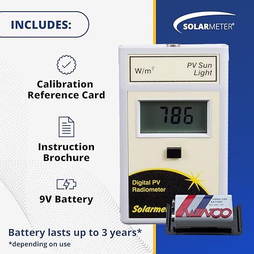 Model 10.0 Global Solar Power Meter, Digital PV Radiometer, Effective Solar Panel Tester, Accurate Solar Irradiance Meter, Measures from 400 to 1100 nm, from 0-1999 W/m² - Poueer