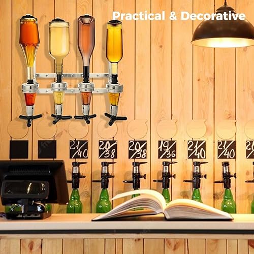 4-Bottle Mounted Drink Dispenser – Bar Butler Liquor Rack for Wall Installation - Poueer