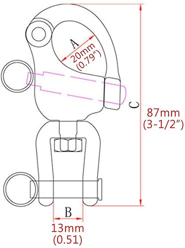 2/4 PCS Heavy Duty Marine 316 Stainless Steel Fixed Snap Shackle Quick Connect Shackle Snap Hook Rigging for Sailboat Yacht W/2 Rings (2, Overall Length:128mm) - Poueer