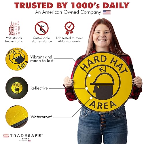 TRADESAFE Safety Glasses Required Anti-Slip Floor Sticker - Eye Protection Required Caution Sign, Peel and Stick Adhesive Vinyl Sign, ANSI-Compliant, 17” Diameter Round Sticker - Poueer