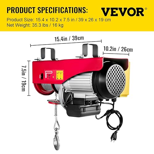 VEVOR Electric Hoist, 1320LBS Electric Winch, Steel Electric Lift, 110V Electric Hoist with Wireless Remote Control - Poueer