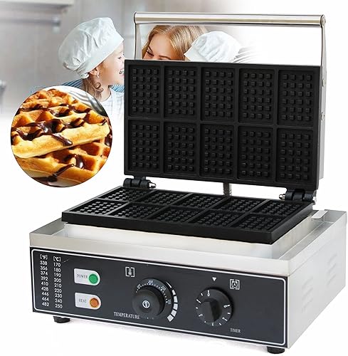 10 Molds Waffle Maker,110V Mini Waffle Maker,Nonstick Waffle Iron with Adjustable Time & Temperature Control for Bakeries, Restaurants (10 Molds Waffle) - Poueer