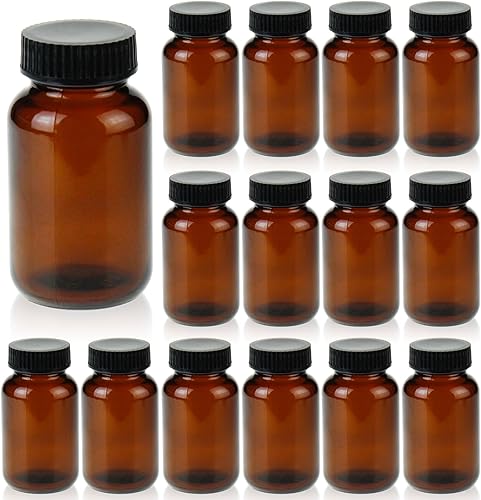 200 ml(6.7 OZ) Amber Glass Wide Mouth Packer Bottle with Black Ribbed Cap, Pack of 24 bottle - Poueer