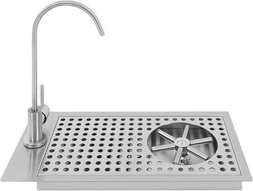 Glass Rinser Cup Washer, Commercial 304 Stainless Steel Pitcher Rinser with Faucet and Multi Angle Cleaning Nozzle for Bar, Cafe, Restaurant, Hotel, Home - Poueer