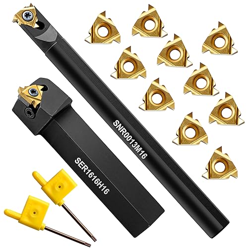 Metal Lathe Cutting Tools - 1/2' and 5/8' Threading Tool Holder Boring Bars with 10pcs Indexable Carbide Inserts 16IR 16ER for Turning Threading Boring Lathe Cutting - Poueer