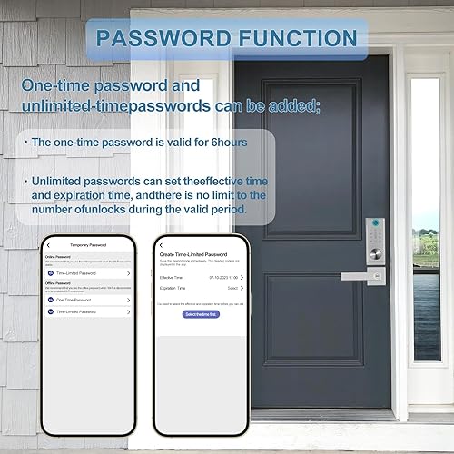 Fingerprint Smart Keypad WiFi keyless Entry Door Lock Set with Lever Handle, Electronic Biometric Front Digital Deadbolt TT Lock Set, Black - Poueer