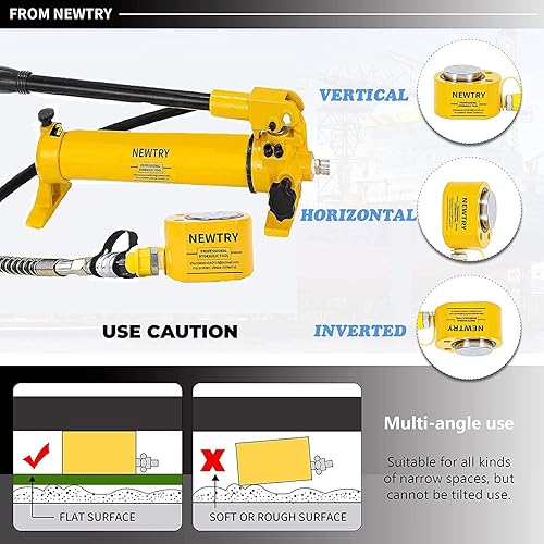 NEWTRY 20T Low Profile Hydraulic Jack Porta Power Kit + CP-180 Manual Hydraulic Hand Pump, Industrial Mini Hydraulic Cylinder, Stroke 0.47” - Poueer