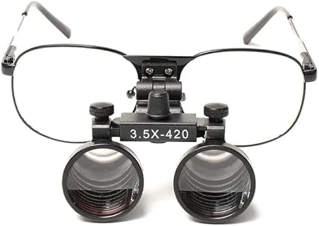 2.5X 3.5X Binocular Dental Loupes Surgical Magnifier Dentist Loupe Metal Eyeglasses Depth View (3.5x-420), Black - Poueer