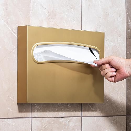 Toilet Seat Cover Dispenser - Enhanced Anti-Fingerprint Coating, HighQuality Stainless Steel, Wall-Mounted for Commercial Bathrooms - Holds 250 Seat Covers - Gold - Poueer