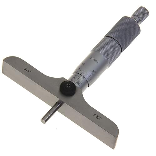 Anytime Tools Premium Depth Micrometer 0-6'/0.001' x 4' Base Flat Probe Machinist Gauge Tool - Poueer