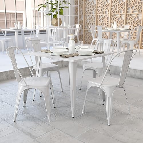 Flash Furniture Parker Commercial Grade 35.5' Square White Metal Indoor-Outdoor Table - Poueer