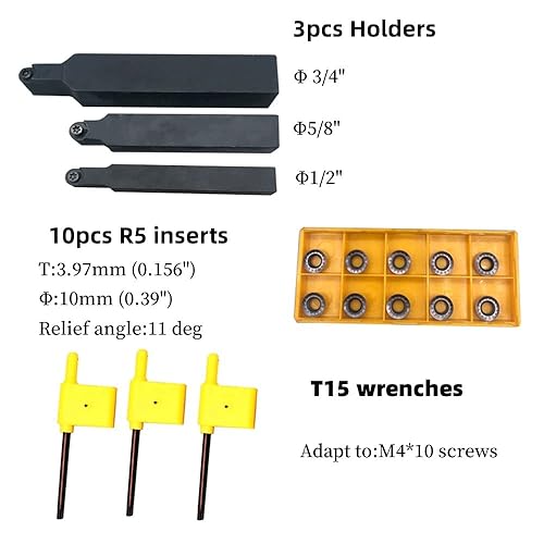 10pcs RPMT10T3 Indexable Carbide Inserts Milling Cutter with 1/2',5/8',' SRDPN Indexable Tool Holder Metal Lathe Cutting Tools (SRDPN1212H10+SRDPN1616H10+RPMT10T3) - Poueer