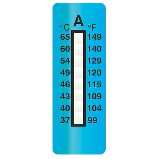 Cole-Parmer Irreversible 8-Point Vertical Temperature Label, 100-150F/37-65C; 25/Pk - Poueer