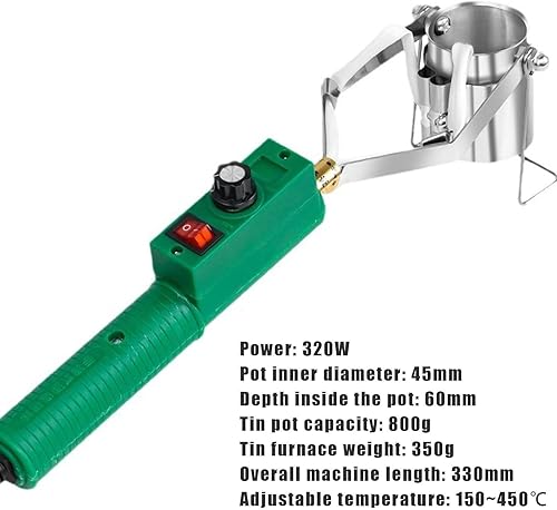 Electric soldering tin melting furnace 320W, handheld lead melting furnace, 800g capacity soldering furnace, temperature range 150-450℃ - Poueer