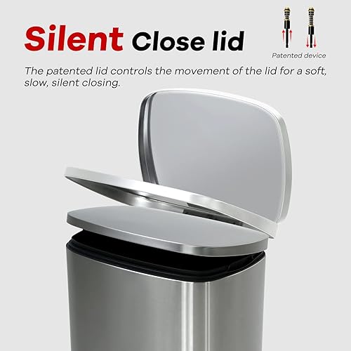 Trash Can, Garbage Can 13 Gallon/ 50L Stainless Steel Metal Bathroom Step Waste Bin for Home and Kitchen Waste and Recycling,Pink - Poueer