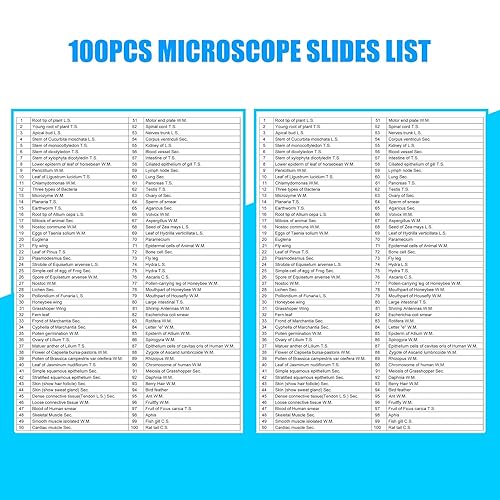 Microscope Slides, 100 Pcs Prepared Microscope Slides with Specimens for Kids Home School Class Learning - Poueer