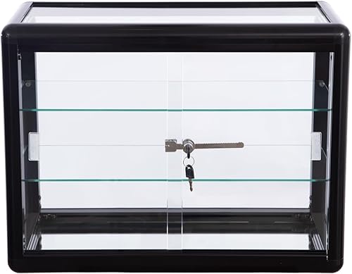 WISDOMFUR 24 x12 inch Aluminum and Glass Countertop Display Showcase - Durable, Spacious, and Stylish Cabinet for Retail, Home, or Office Use - Black - Poueer